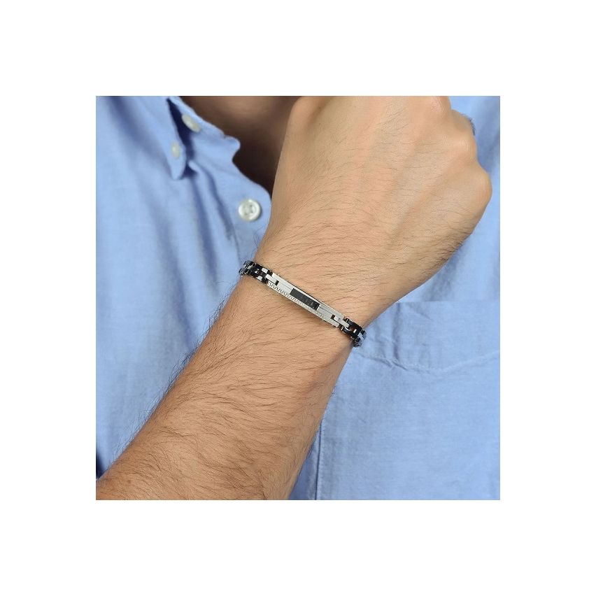 Bracciale da uomo Luca Barra in acciaio e ceramica nera - BA1648