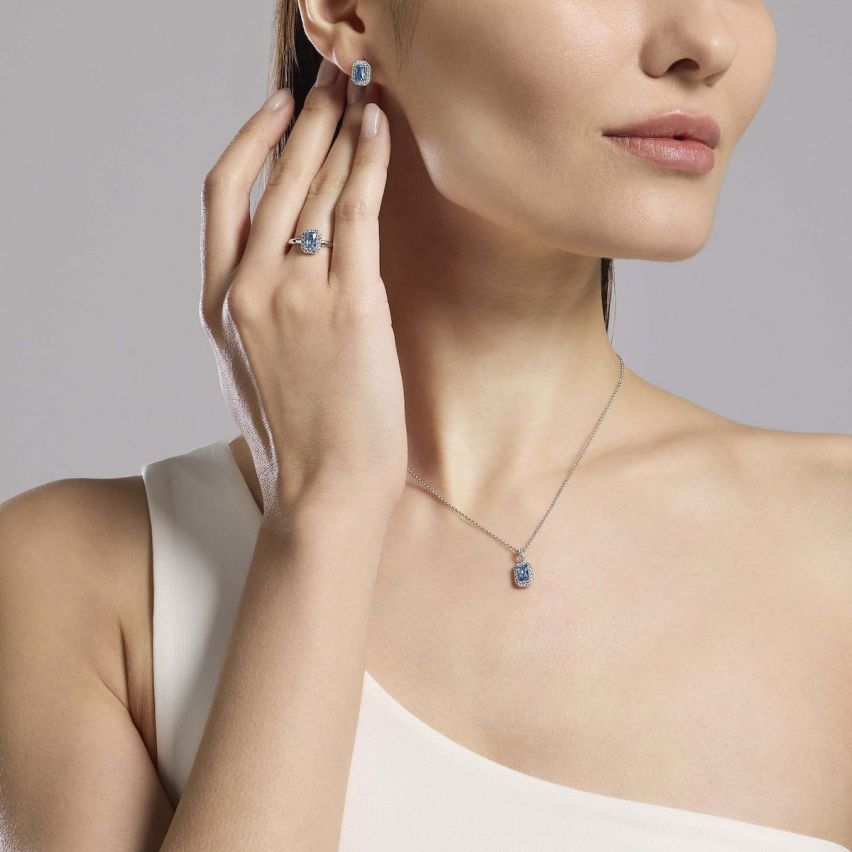 Anello donna Mabina argento con pietra acquamarina rettangolare - 523452