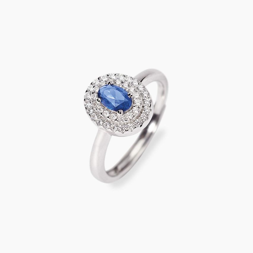 Anello donna Mabina argento 925 con pietra blu e contorno di zirconi - 523492
