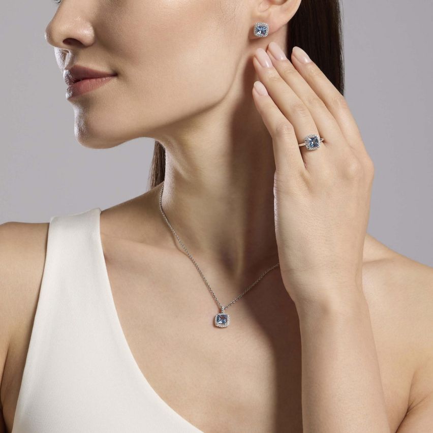 Anello donna Mabina in argento 925 con pietra celeste - 523450