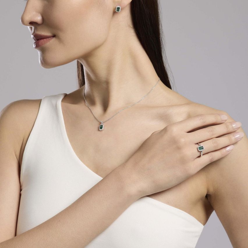 Anello donna Mabina argento 925 con pietra rettangolare verde - 523451