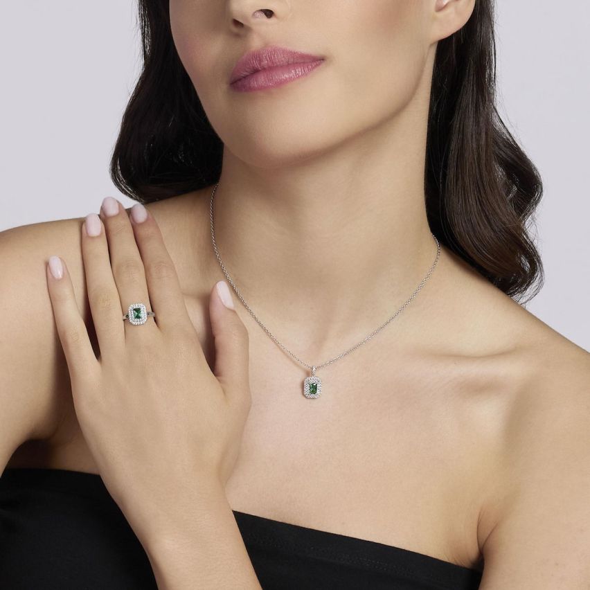 Anello donna Mabina argento 925 con pietra verde rettangolare e zirconi - 523491