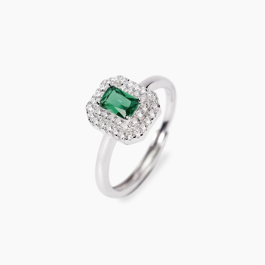 Anello donna Mabina argento 925 con pietra verde rettangolare e zirconi - 523491