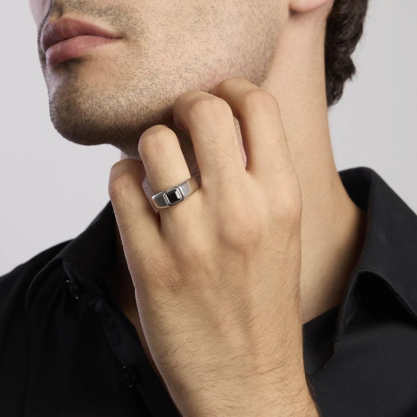 Anello Mabina uomo argento 925 con pietra nera - regolabile - 523357