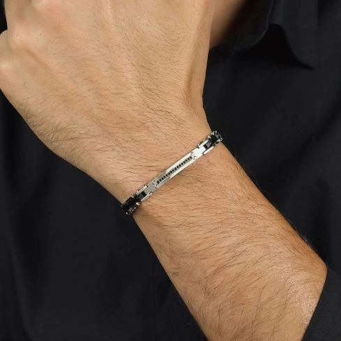 Bracciale da uomo Luca Barra in acciaio e ceramica nera - BA1675