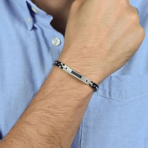 Bracciale da uomo Luca Barra in acciaio e ceramica nera - BA1648