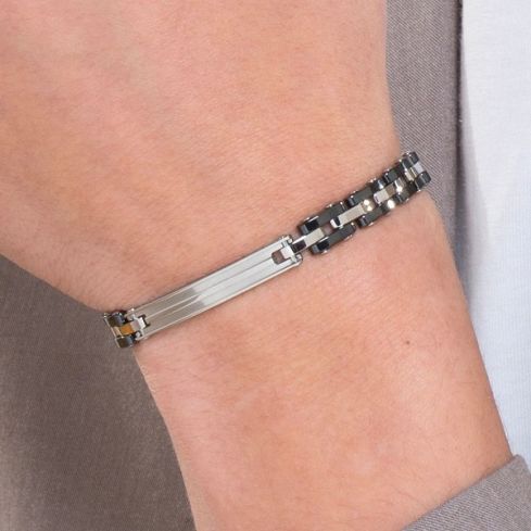 Bracciale da uomo Luca Barra in acciaio e ceramica - BA1647