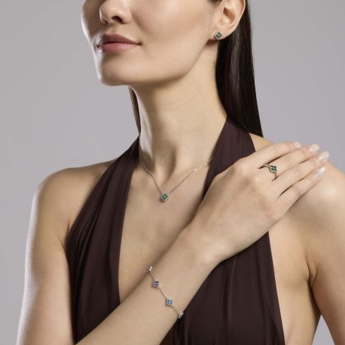 Anello donna Mabina argento 925 con fiore verde Jasmine - 523456