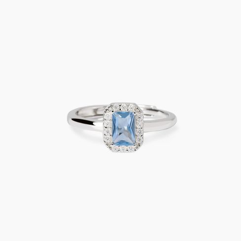 Anello donna Mabina argento con pietra acquamarina rettangolare, vista frontale