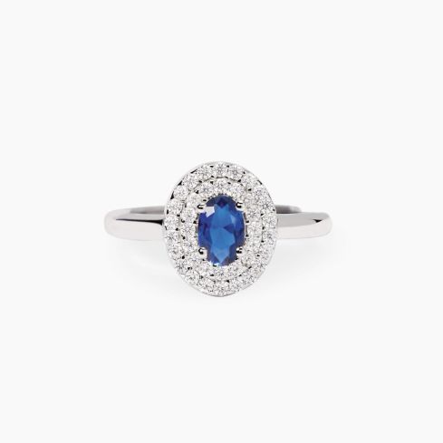 Anello donna Mabina argento 925 con pietra blu e contorno di zirconi, vista frontale