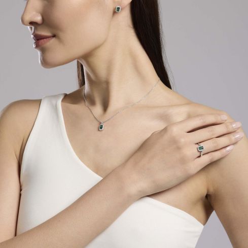 Anello donna Mabina argento 925 con pietra rettangolare verde - 523451