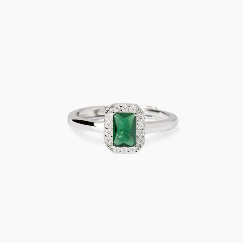Anello donna Mabina argento 925 con pietra rettangolare verde, vista frontale