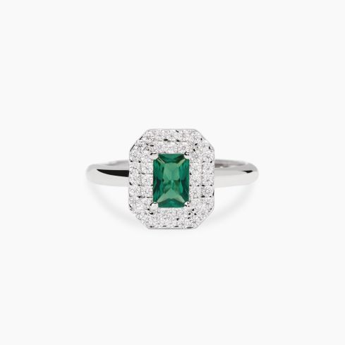 Anello donna Mabina argento 925 con pietra verde rettangolare e zirconi, vista frontale