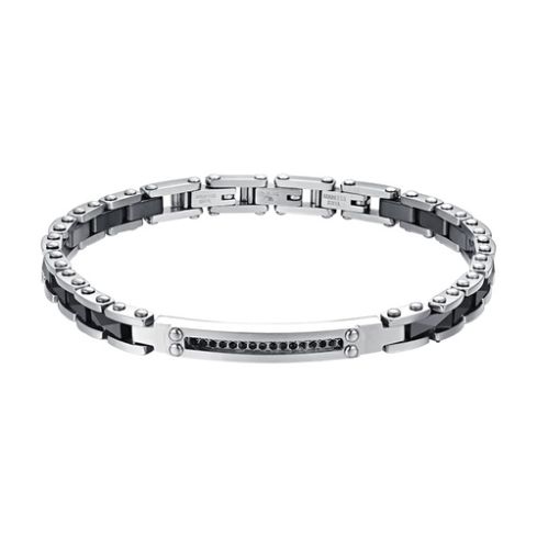 Bracciale da uomo Luca Barra in acciaio e ceramica nera - BA1675